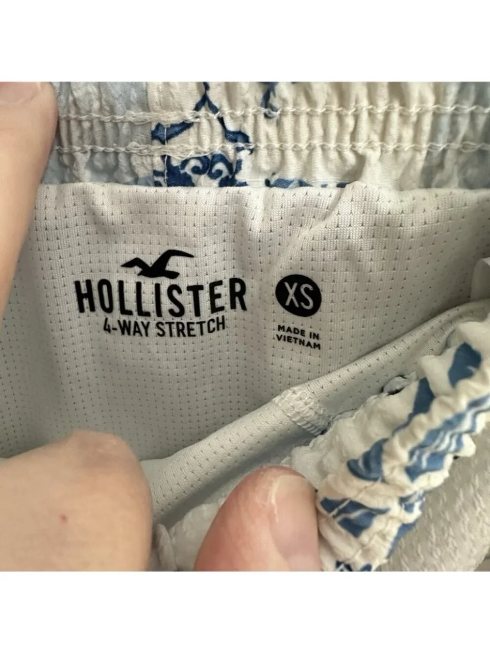 HOLLISTER shorts floral blue beach XS lined 4 way stretch drawstring summer